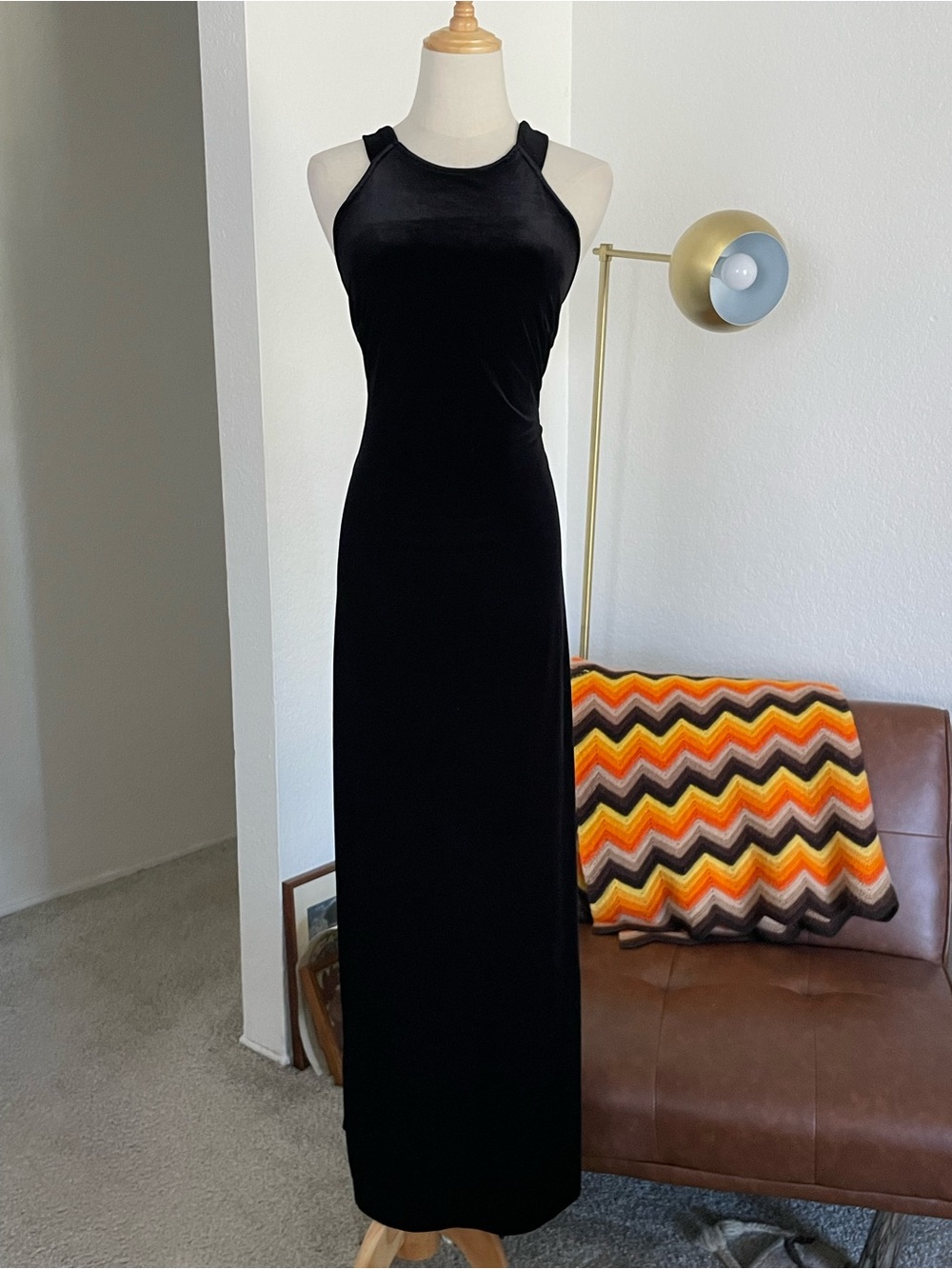 Vintage 1990s MG Apparel Glam Goth Velvet Maxi Dress